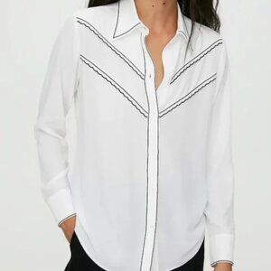 Babaton White Point-collar Western-inspired Blouse (Size XXS)